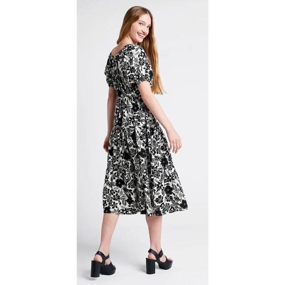 Parker & Rowe Bloom Wildly Tiered Midi Dress Womens Plus Size 3X Black White New - Picture 3 of 8